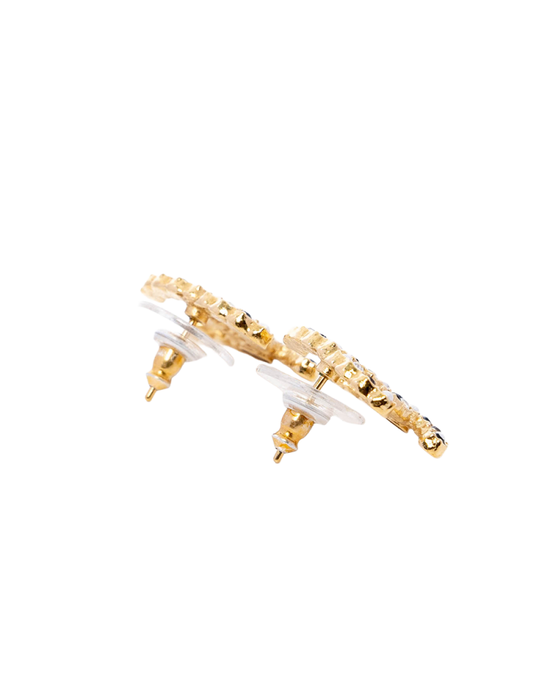CHANEL EARRINGS CC LOGO GOLD BLACK PEARL GHW A20 K 03020