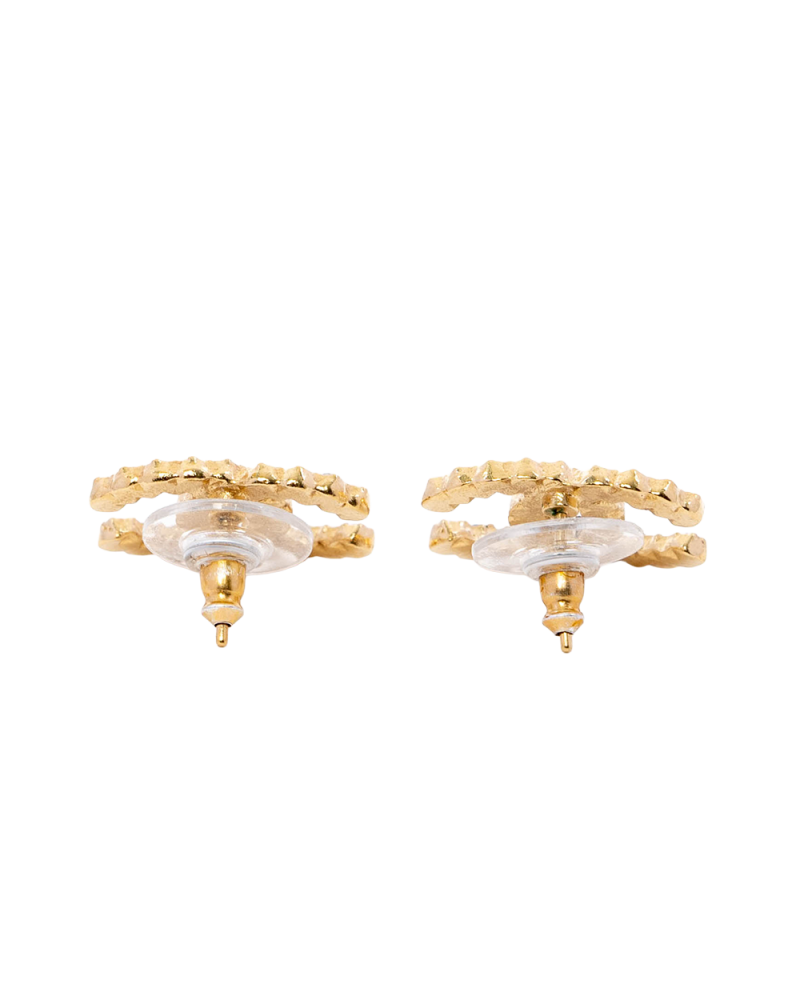 CHANEL EARRINGS CC LOGO GOLD BLACK PEARL GHW A20 K 03021