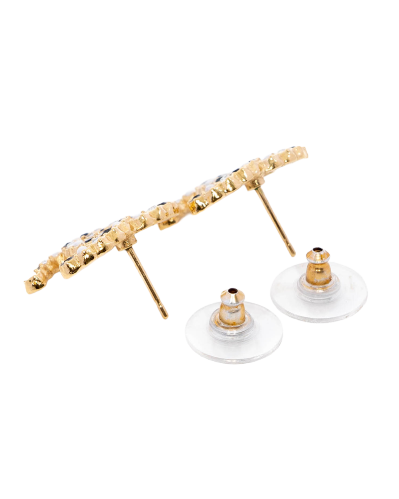 CHANEL EARRINGS CC LOGO GOLD BLACK PEARL GHW A20 K 03024