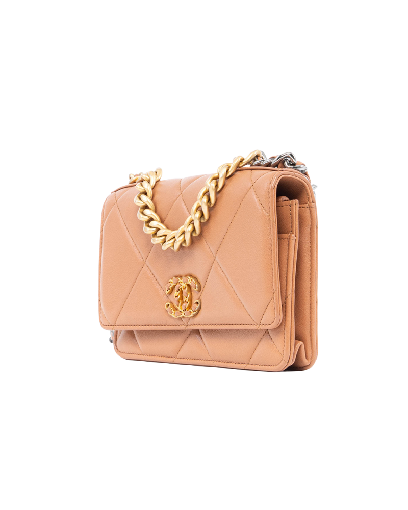 CHANEL FLAP 19 WOC 7.5 BLACK BROWN LAMB GHW 3117411 6069