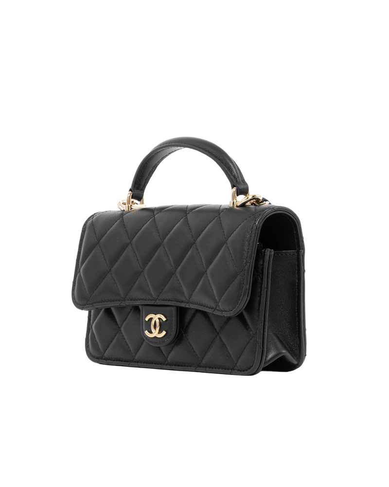 CHANEL FLAP BAG WITH HANDLE MINI BLACK LAMB SGHW G0KH0HC2 6085