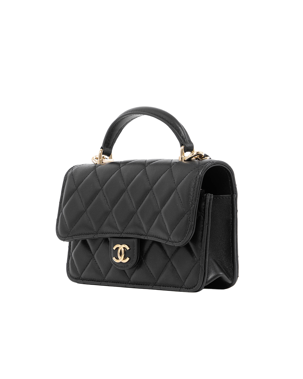 CHANEL FLAP BAG WITH HANDLE MINI BLACK LAMB SGHW G0KH0HC2 6085