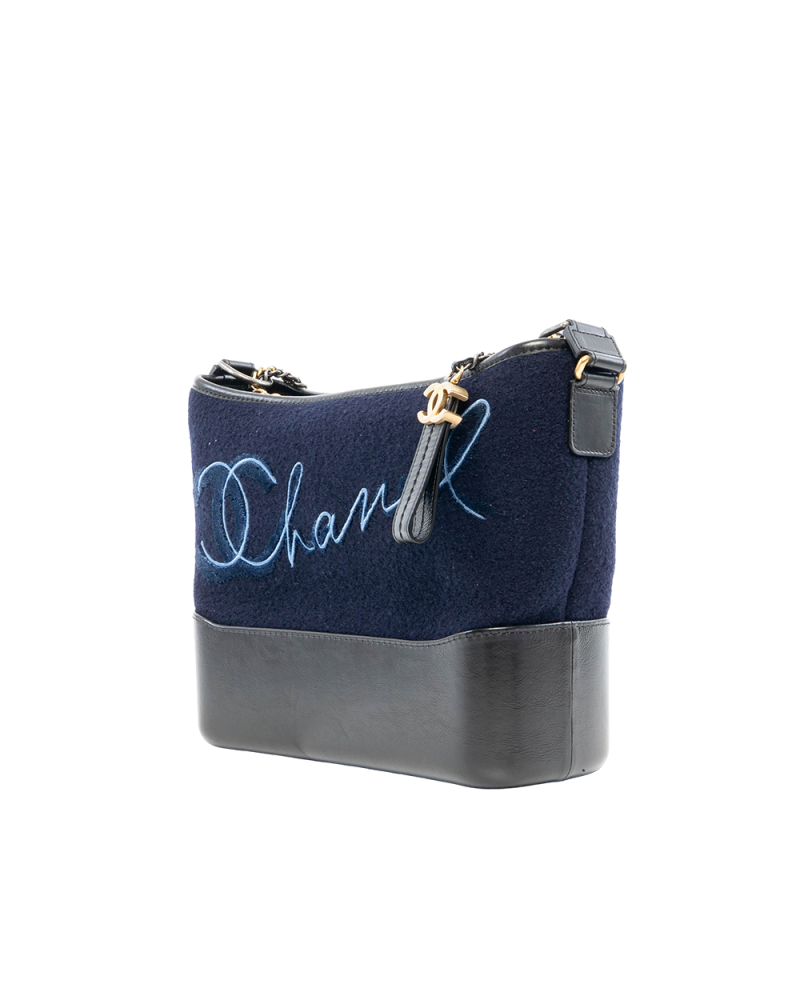 CHANEL GABRIELLE MEDIUM BLUE NAVY WOOL LEATHER BHW 26094499 7002