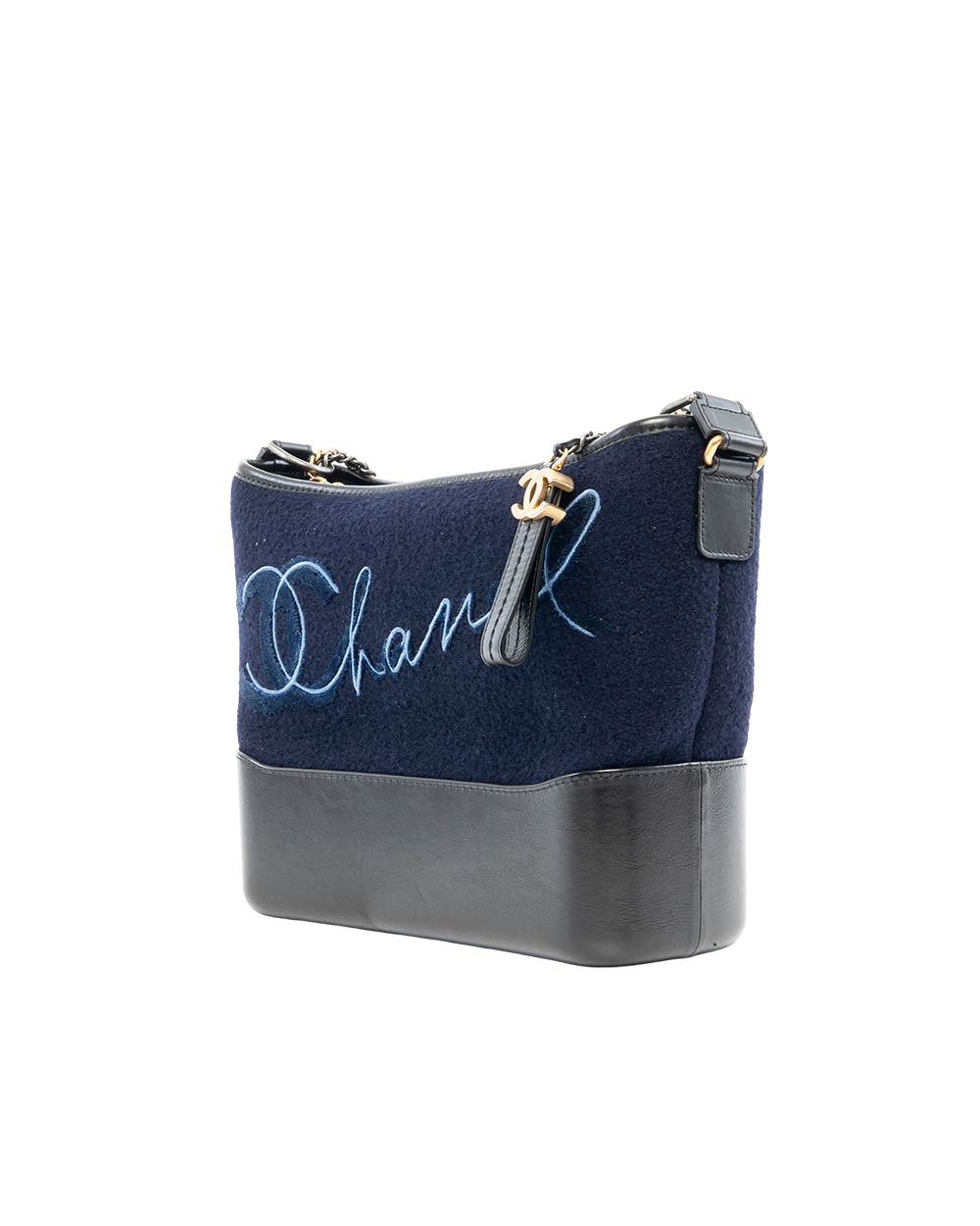 CHANEL GABRIELLE MEDIUM BLUE NAVY WOOL LEATHER BHW 26094499 7002