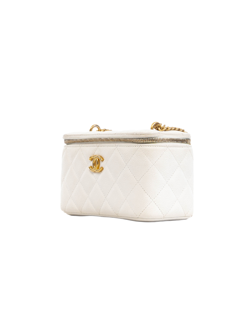 CHANEL O PURSE VANITY WHITE CAVIAR GHW G256K2T7 5371