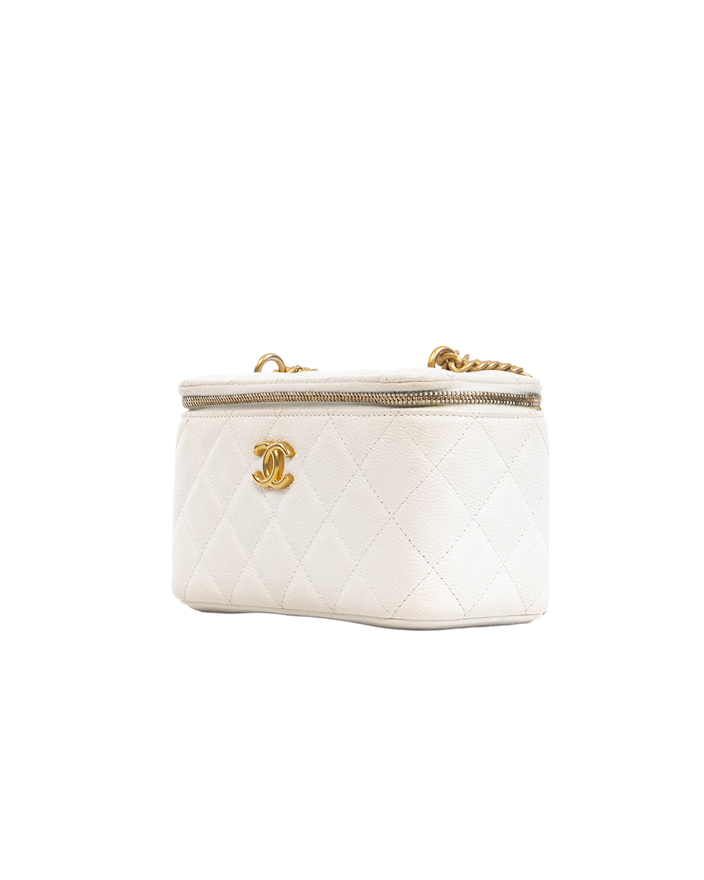 CHANEL O PURSE VANITY WHITE CAVIAR GHW G256K2T7 5371