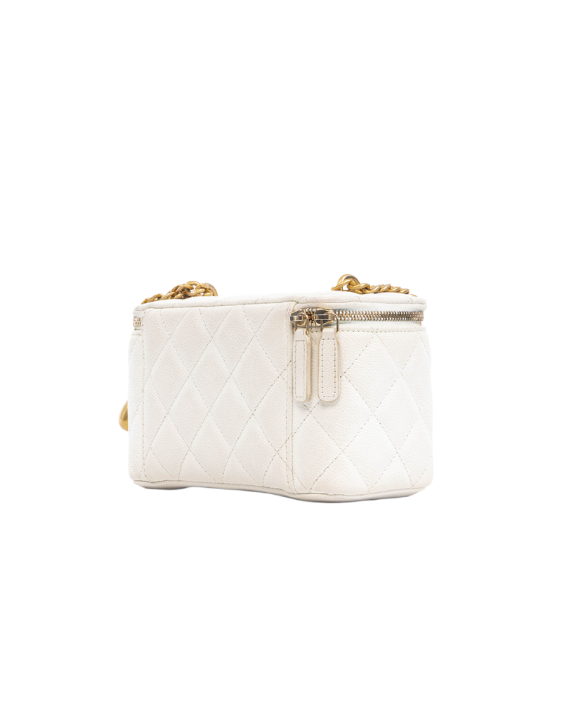 CHANEL O PURSE VANITY WHITE CAVIAR GHW G256K2T7 5372
