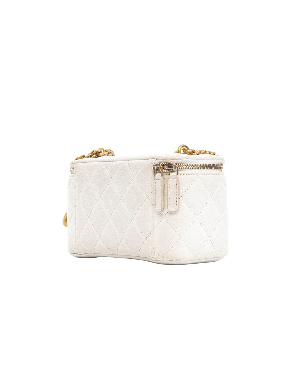 CHANEL O PURSE VANITY WHITE CAVIAR GHW G256K2T7 5372