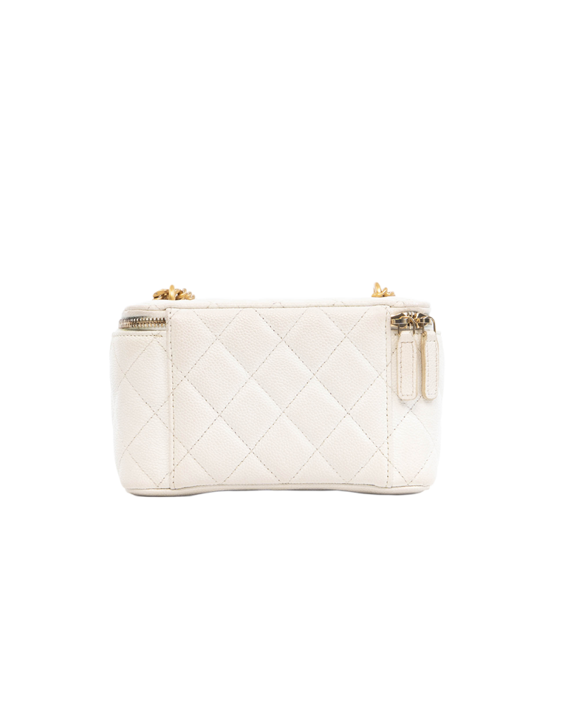 CHANEL O PURSE VANITY WHITE CAVIAR GHW G256K2T7 5373