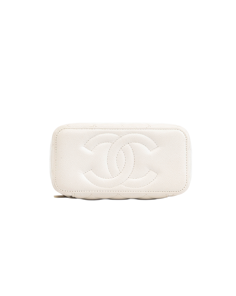 CHANEL O PURSE VANITY WHITE CAVIAR GHW G256K2T7 5374