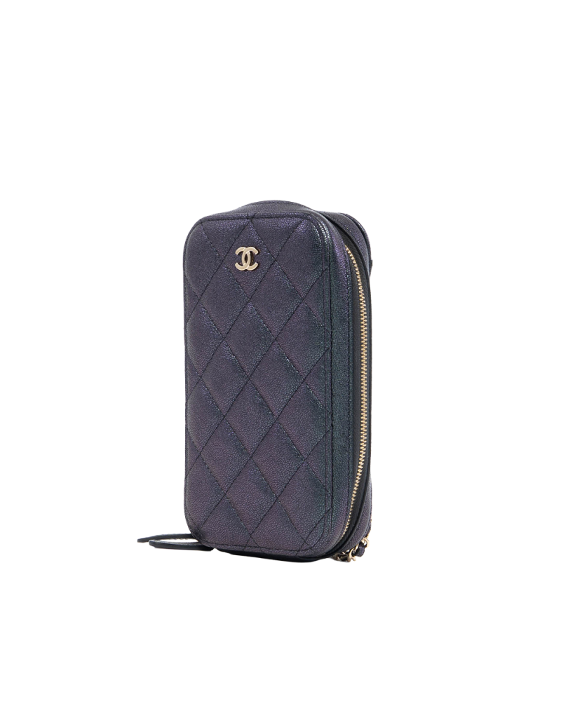 CHANEL PHONE CASE WITH CHAIN BLACK METTALLIC CAVIAR GHW 27836910 1052