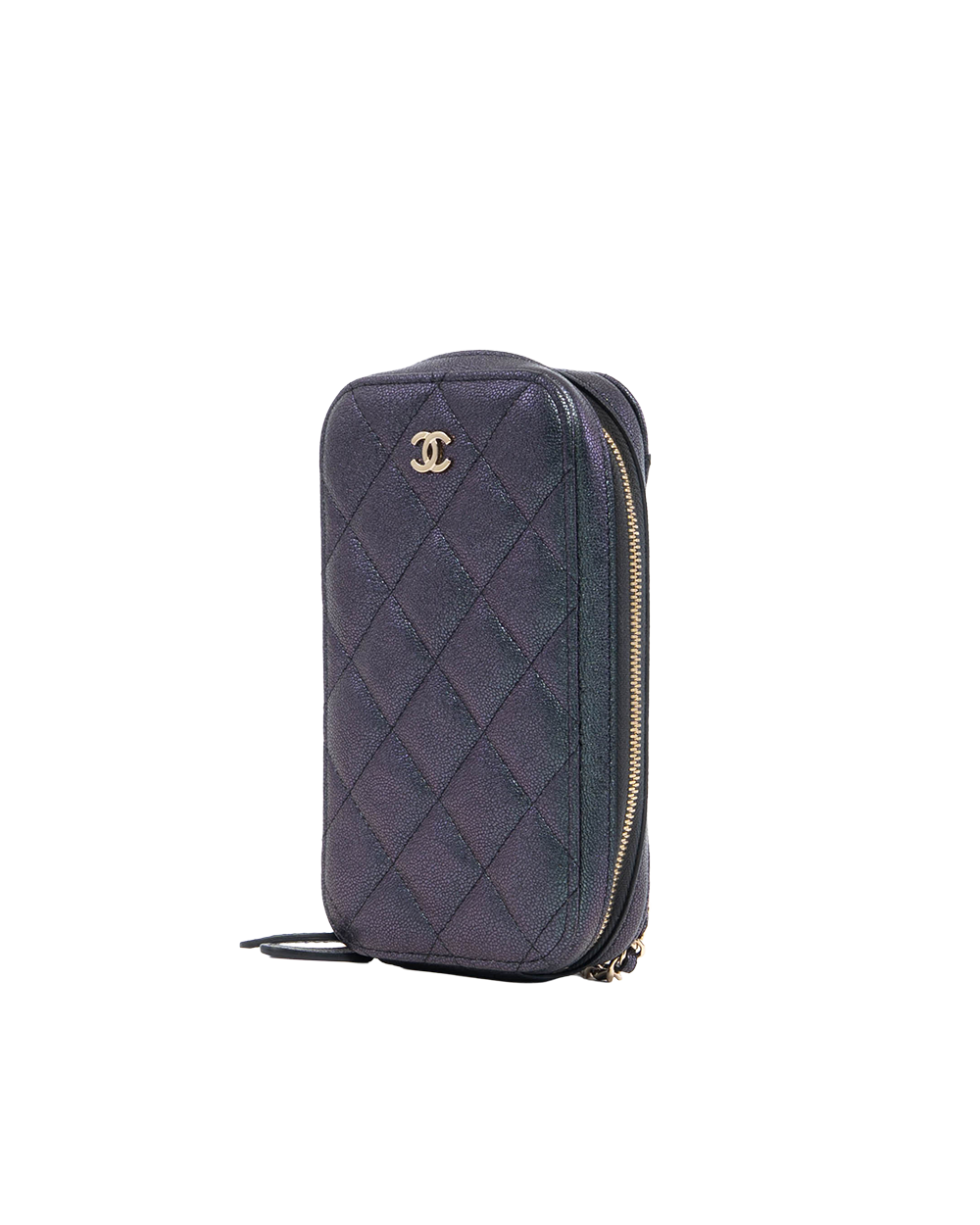 CHANEL PHONE CASE WITH CHAIN BLACK METTALLIC CAVIAR GHW 27836910 1052