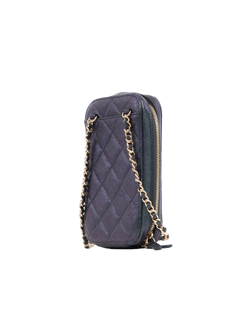 CHANEL PHONE CASE WITH CHAIN BLACK METTALLIC CAVIAR GHW 27836910 1053