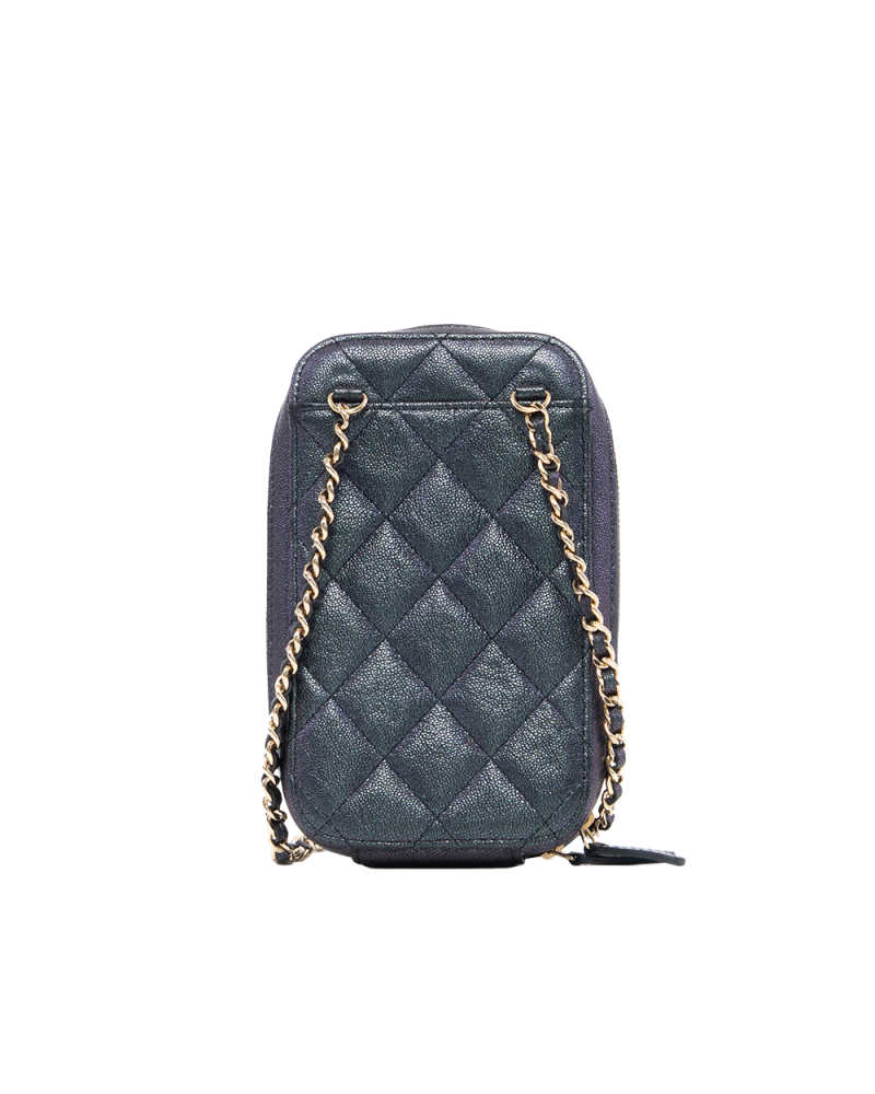CHANEL PHONE CASE WITH CHAIN BLACK METTALLIC CAVIAR GHW 27836910 1054