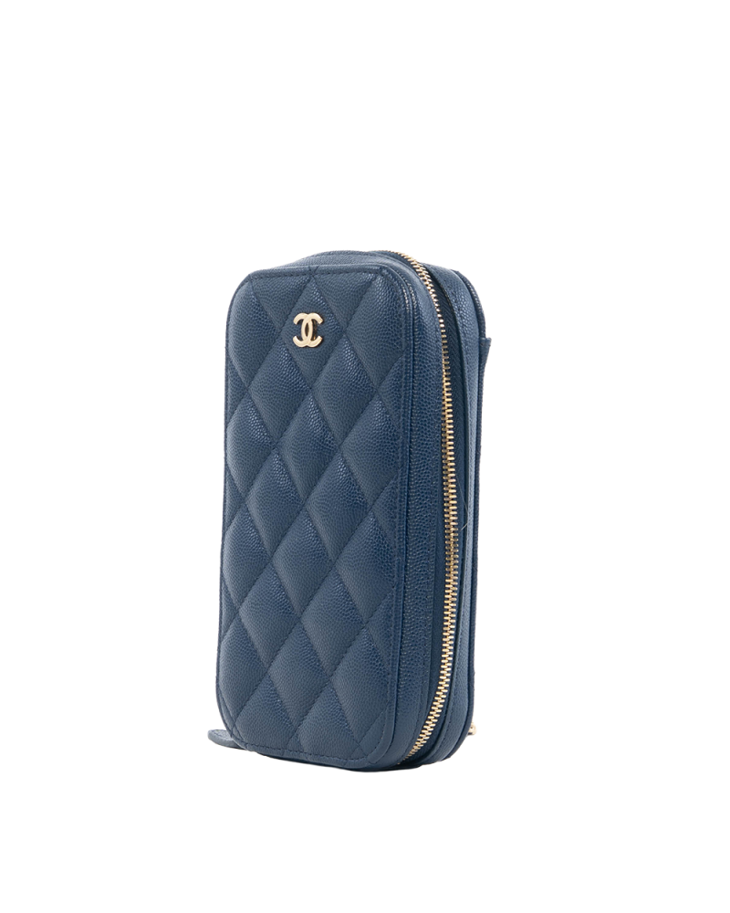 CHANEL PHONE CASE WITH CHAIN BLUE NAVY CAVIAR SHW 27151218 0419