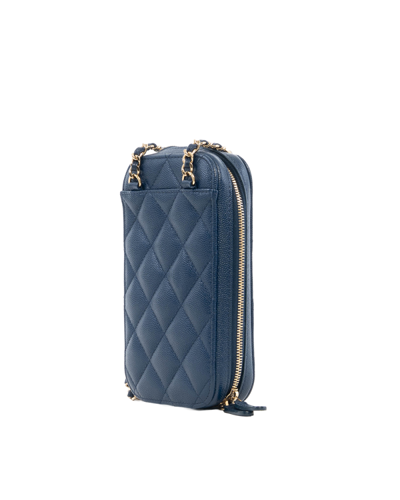 CHANEL PHONE CASE WITH CHAIN BLUE NAVY CAVIAR SHW 27151218 0420