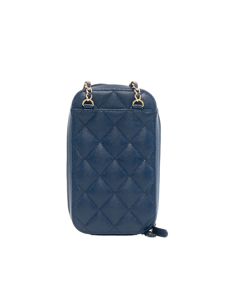 CHANEL PHONE CASE WITH CHAIN BLUE NAVY CAVIAR SHW 27151218 0421