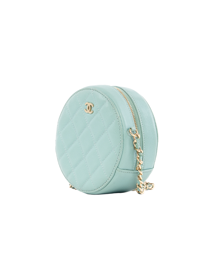 CHANEL ROUND CLUTCH WITH CHAIN 4.5 BLUE LIGHT BLUE CAVIAR GHW 29033440 4101