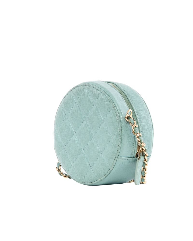 CHANEL ROUND CLUTCH WITH CHAIN 4.5 BLUE LIGHT BLUE CAVIAR GHW 29033440 4102