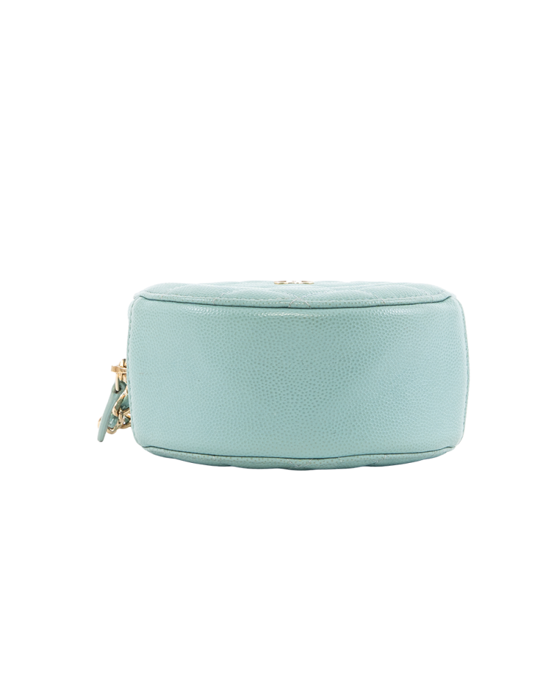 CHANEL ROUND CLUTCH WITH CHAIN 4.5 BLUE LIGHT BLUE CAVIAR GHW 29033440 4104