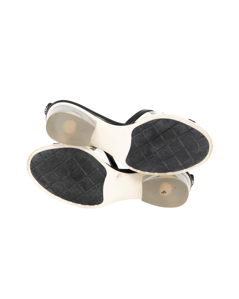 CHANEL SLIDE SANDALS 34 BLACK CHANEL LOGO CALF PVC A G34871 5457