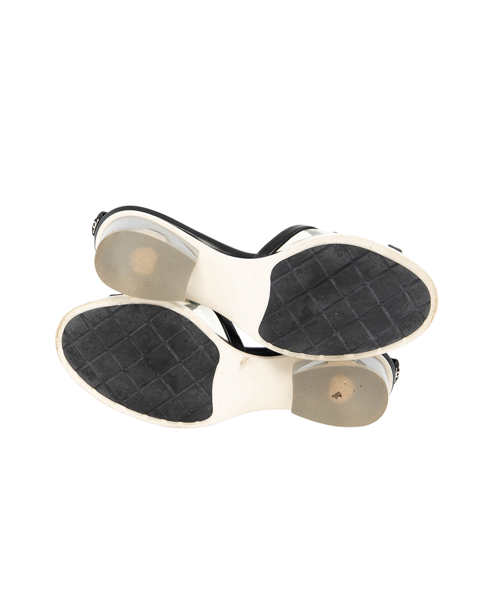 CHANEL SLIDE SANDALS 34 BLACK CHANEL LOGO CALF PVC A G34871 5457