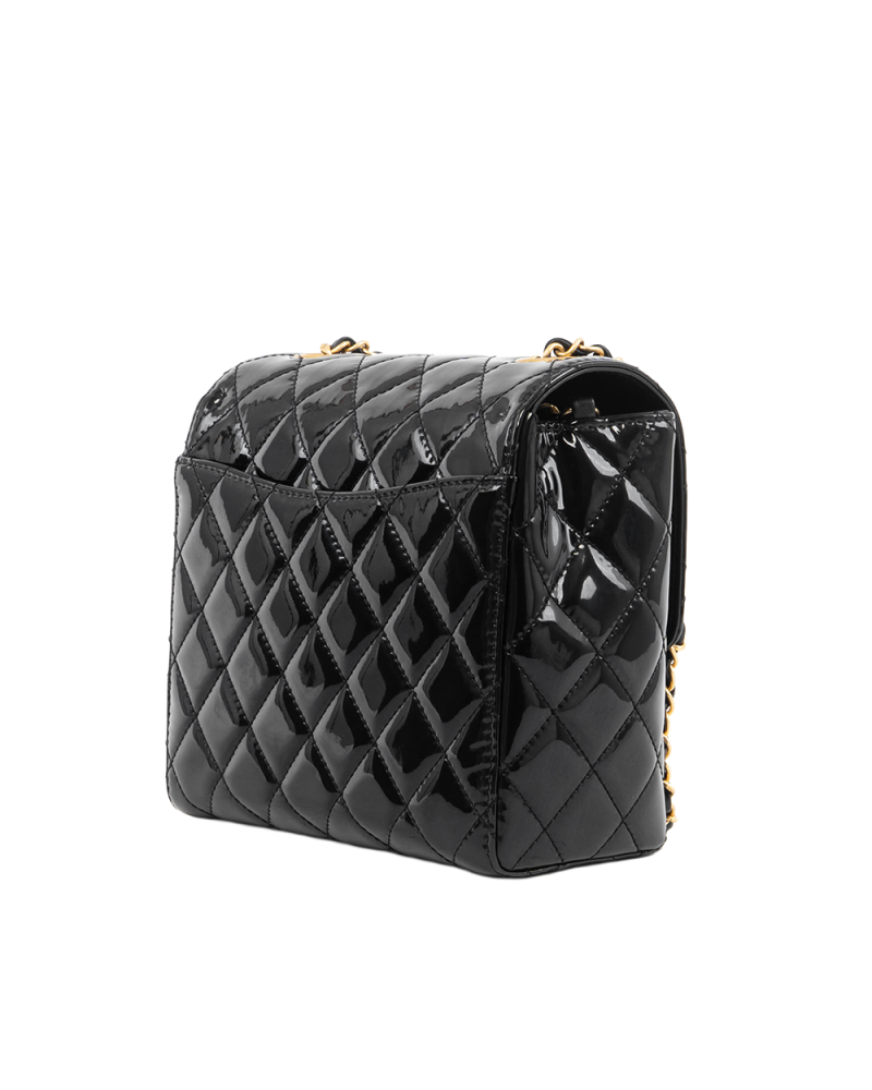 CHANEL SQUARE FLAP BAG SMALL BLACK PATENT GHW ATU5KUCE 5398