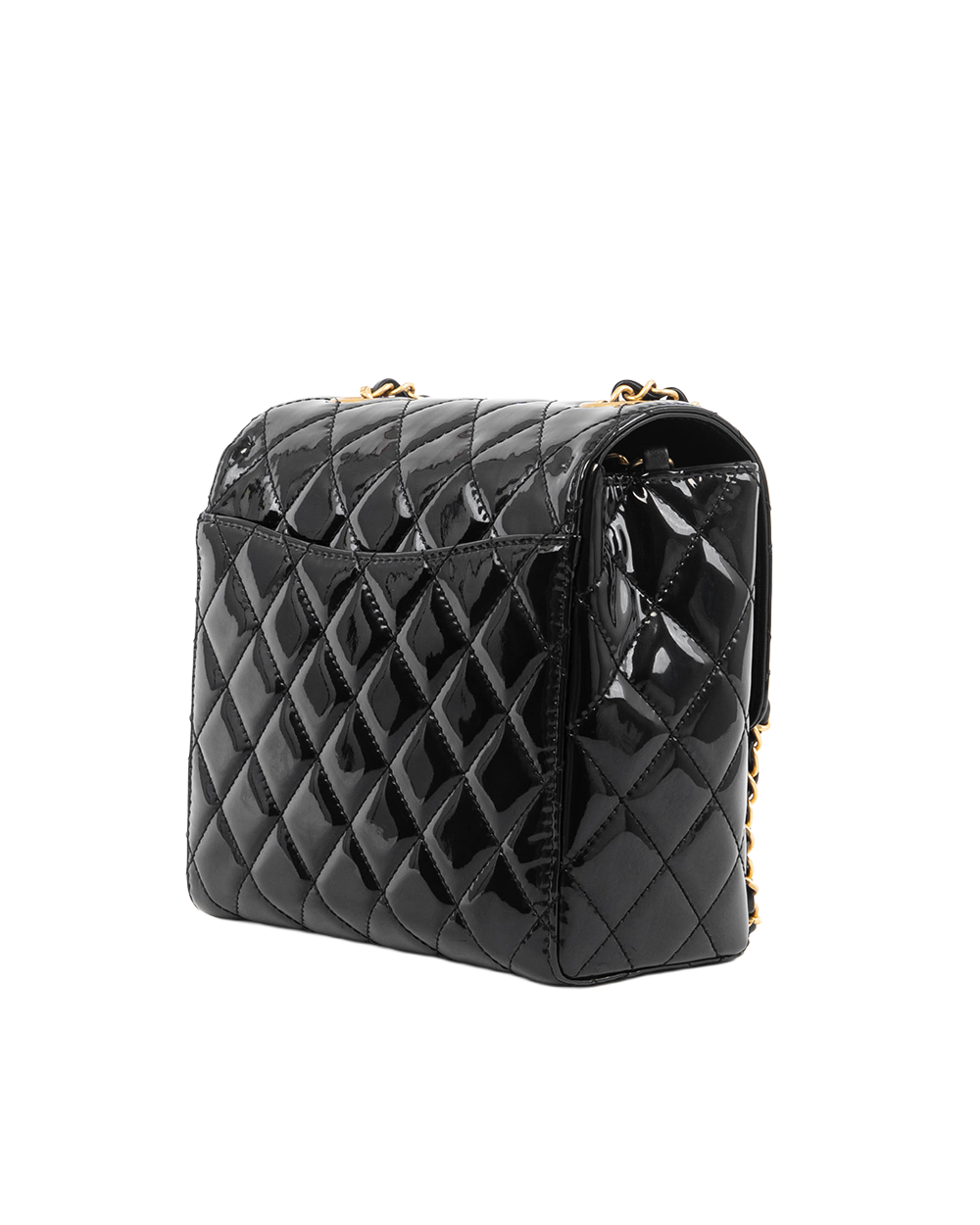 CHANEL SQUARE FLAP BAG SMALL BLACK PATENT GHW ATU5KUCE 5398