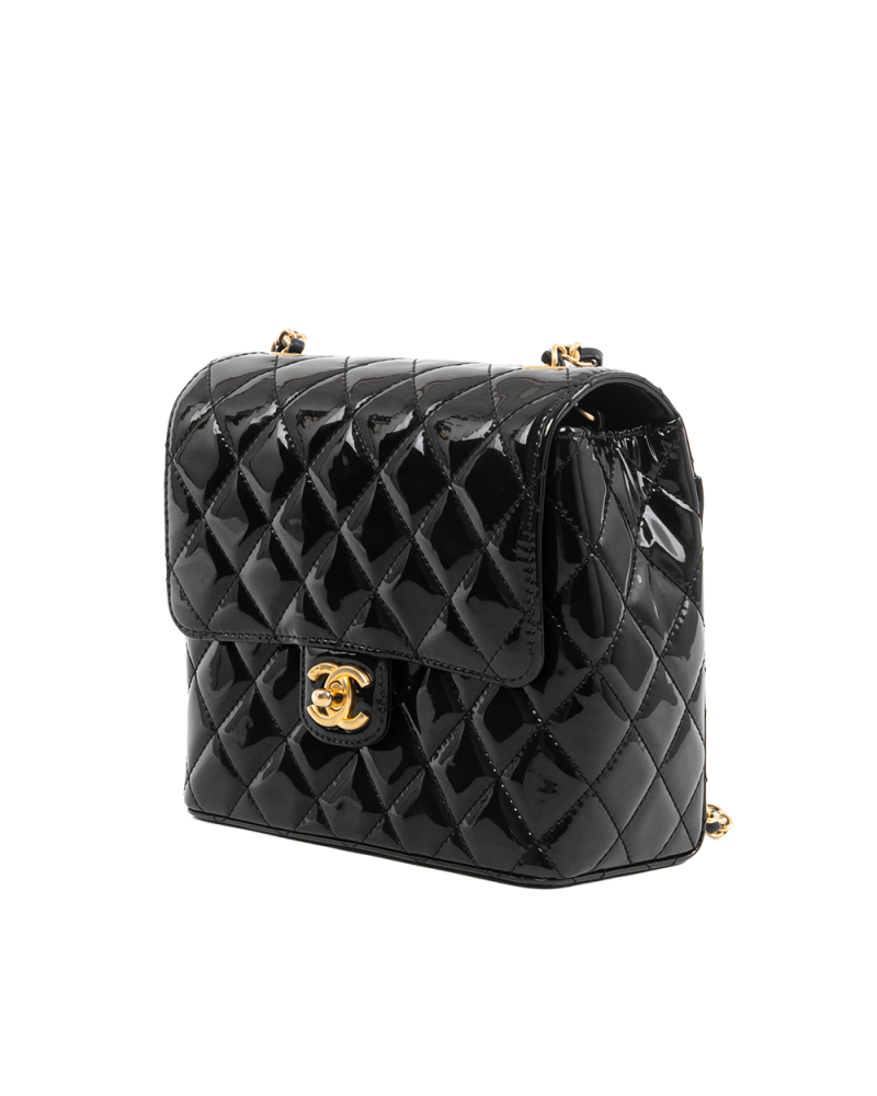 CHANEL SQUARE FLAP BAG SMALL BLACK PATENT GHW ATU5KUCE 5406