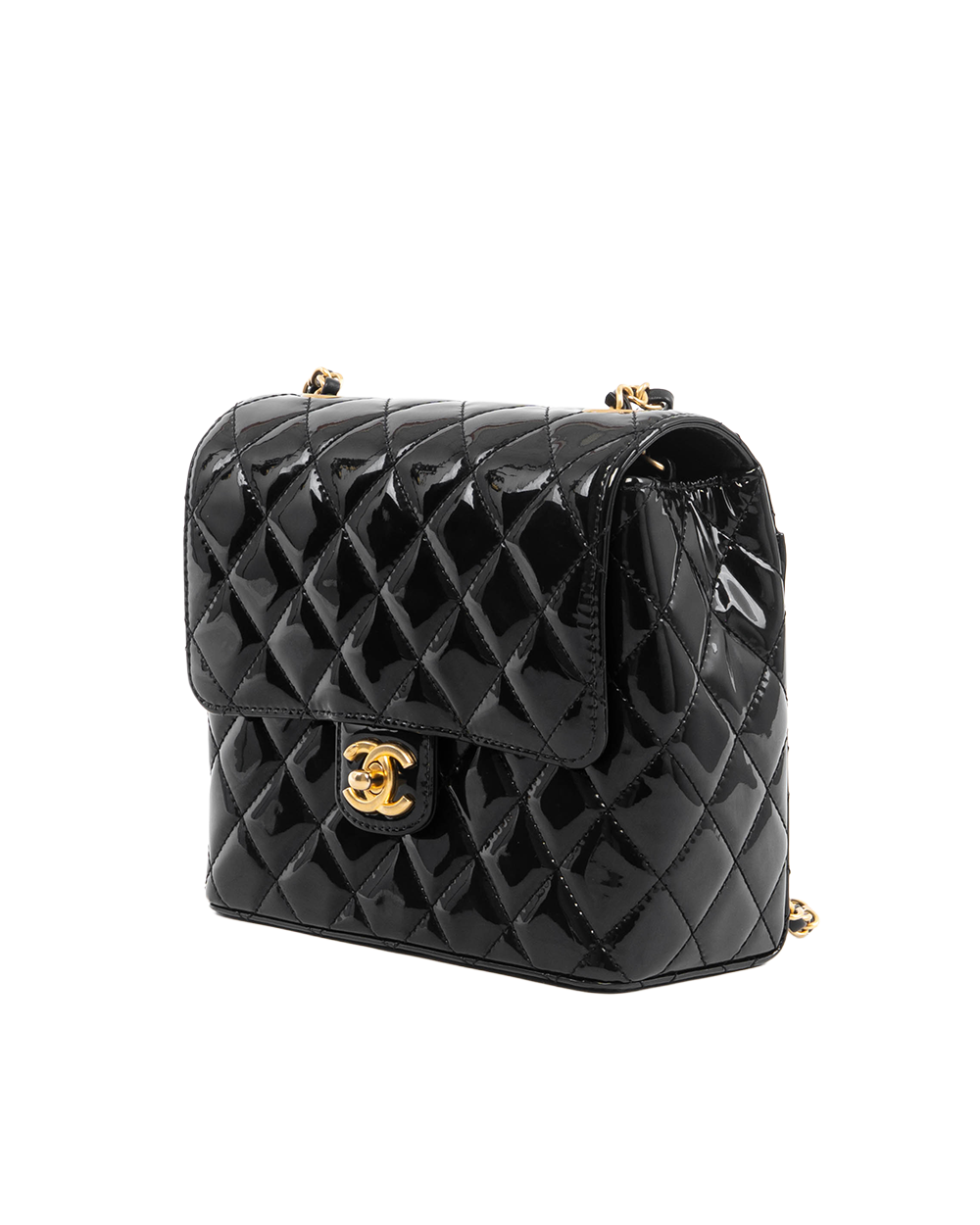 CHANEL SQUARE FLAP BAG SMALL BLACK PATENT GHW ATU5KUCE 5406