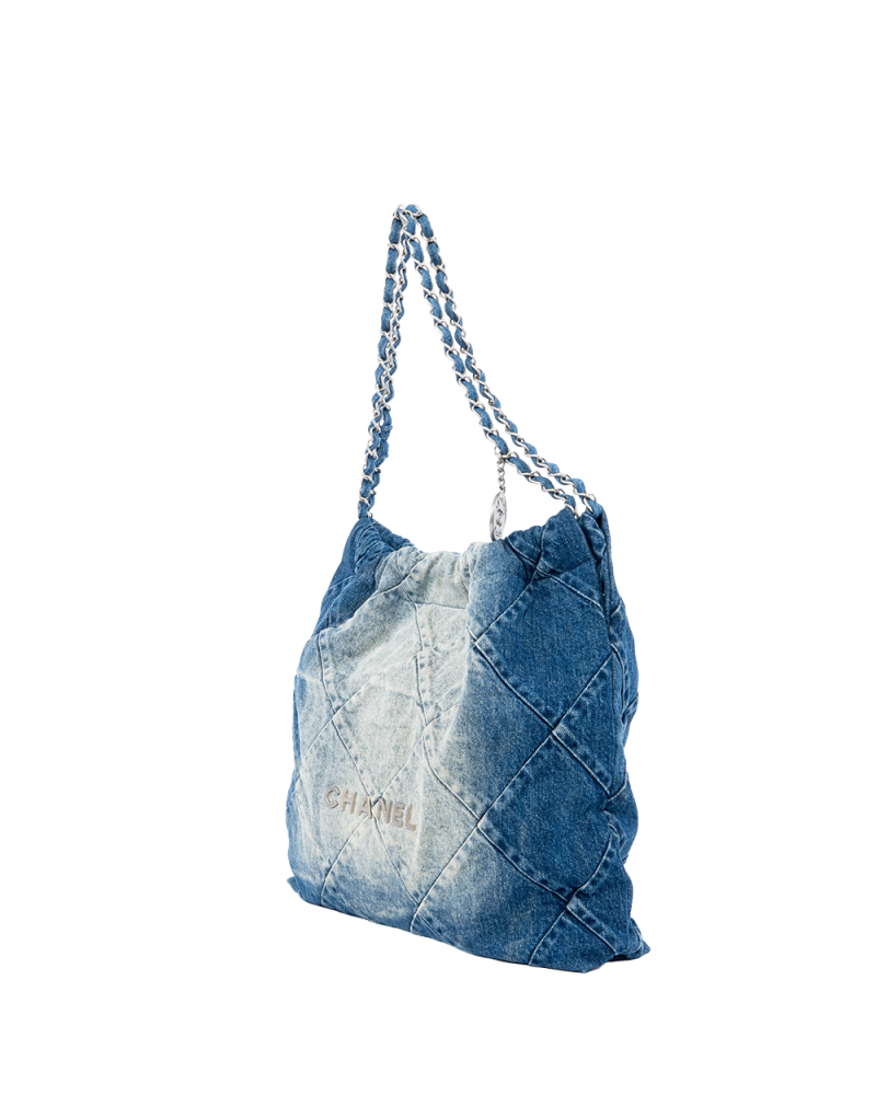 CHANEL TOTE 22 SMALL BLUE DENIM GHW A1U2NN55 03103