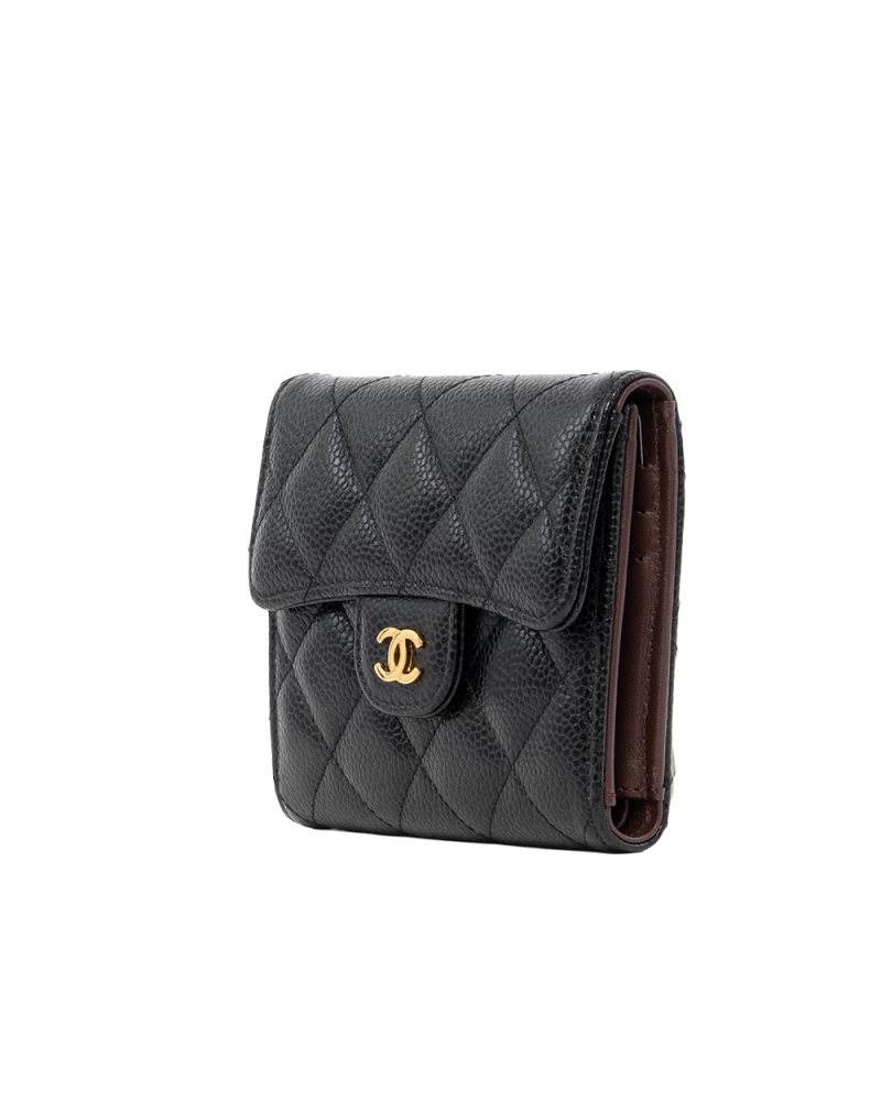 CHANEL TRI FOLD WALLET BLACK CAVIAR GHW 31422639 7839