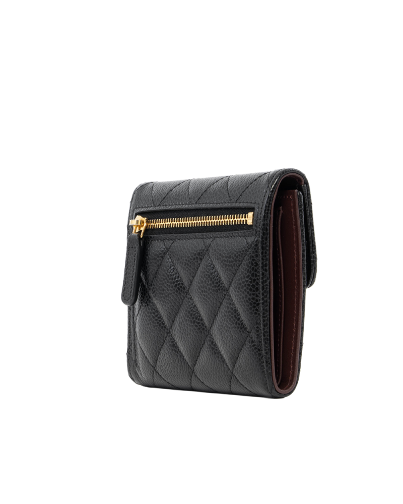 CHANEL TRI FOLD WALLET BLACK CAVIAR GHW 31422639 7840