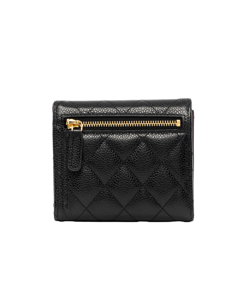 CHANEL TRI FOLD WALLET BLACK CAVIAR GHW 31422639 7841