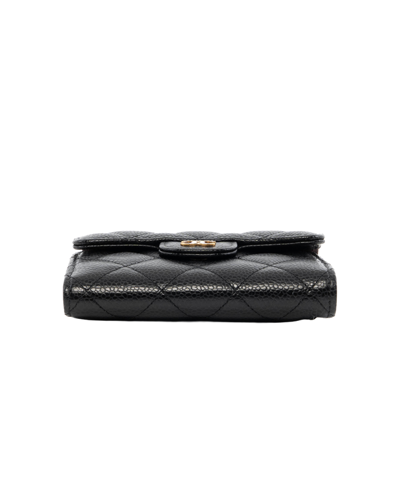 CHANEL TRI FOLD WALLET BLACK CAVIAR GHW 31422639 7842
