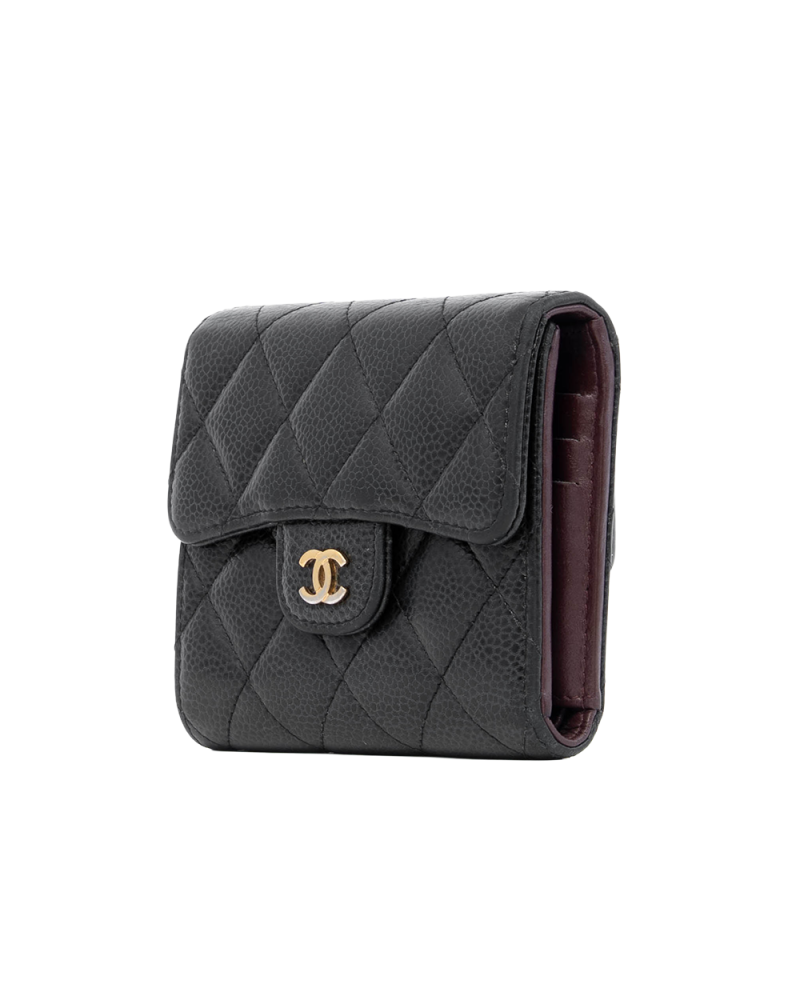CHANEL TRI FOLD WALLET SHORT BLACK CAVIAR GHW 25286431 1127