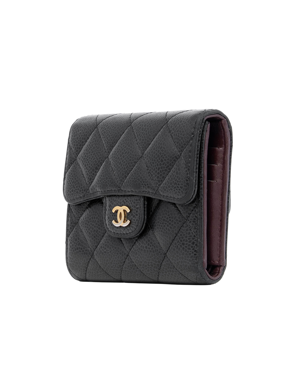 CHANEL TRI FOLD WALLET SHORT BLACK CAVIAR GHW 25286431 1127