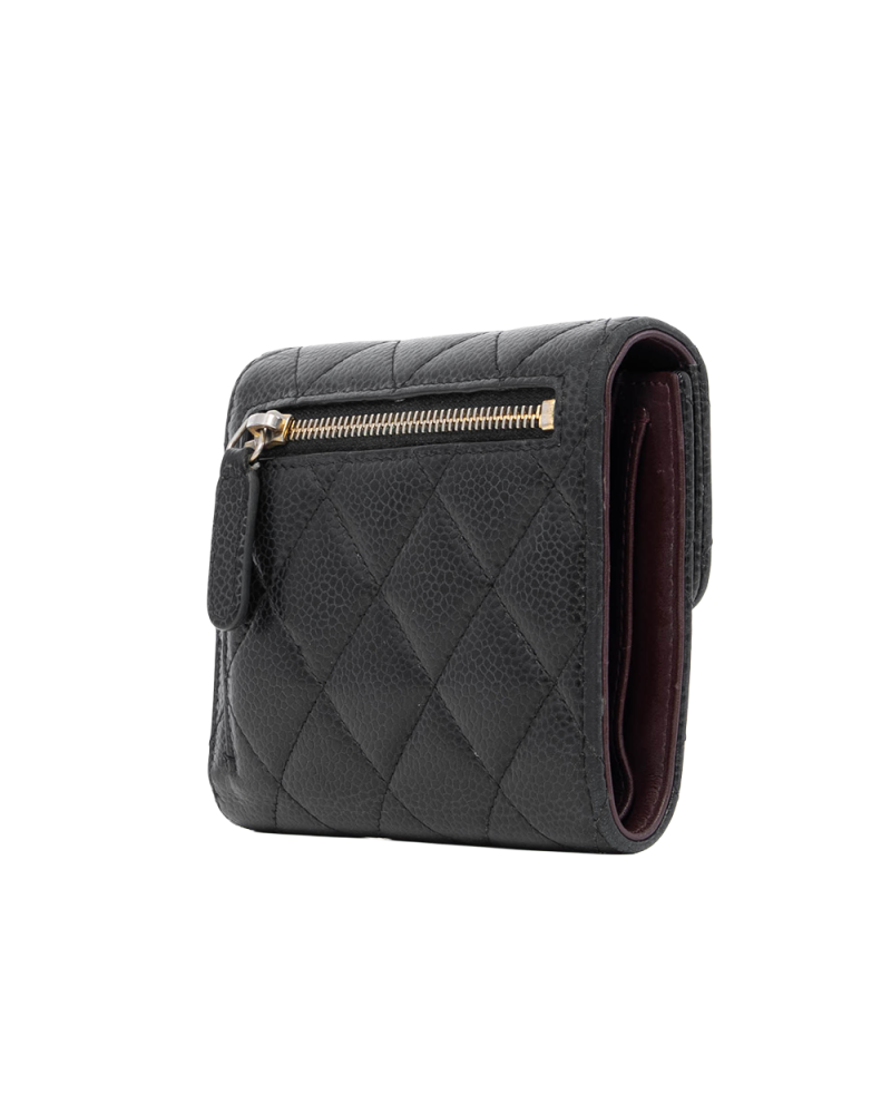 CHANEL TRI FOLD WALLET SHORT BLACK CAVIAR GHW 25286431 1128
