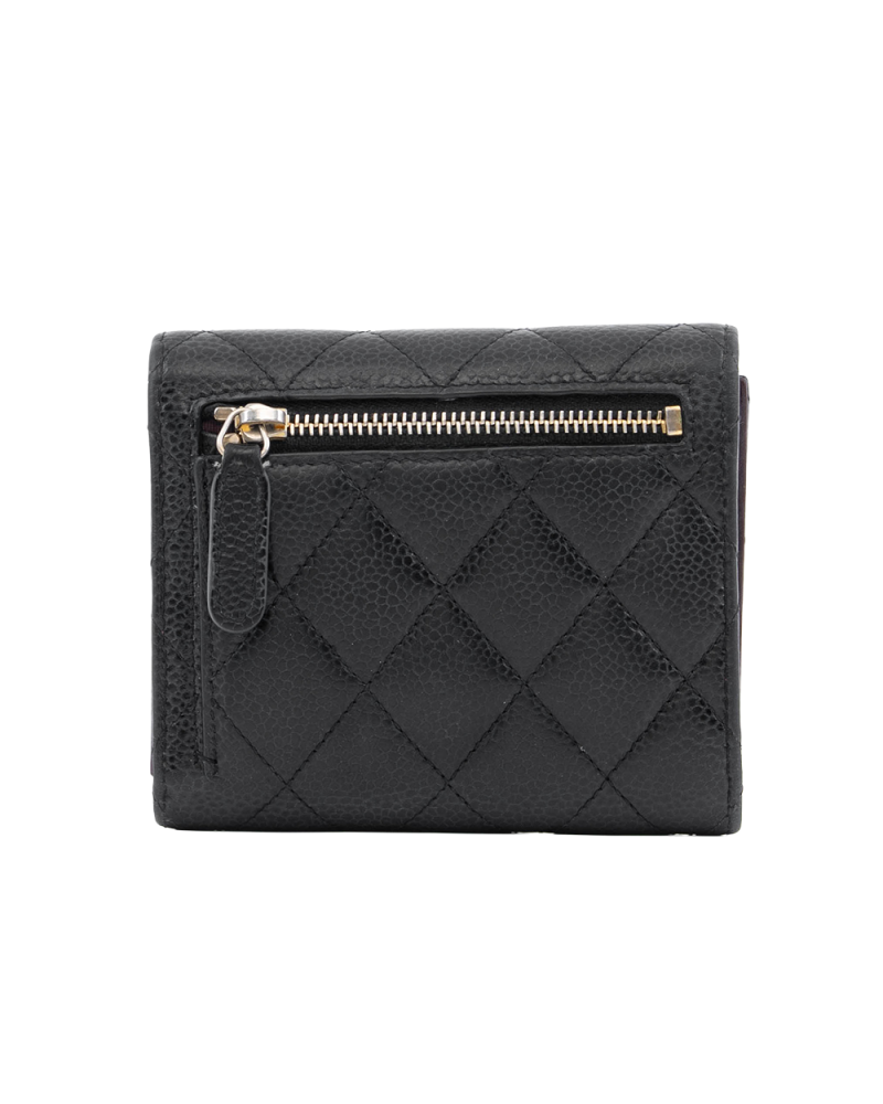 CHANEL TRI FOLD WALLET SHORT BLACK CAVIAR GHW 25286431 1129