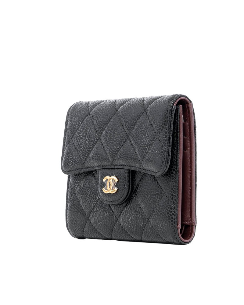 CHANEL TRI FOLD WALLET SHORT BLACK CAVIAR GHW 30257545 03678