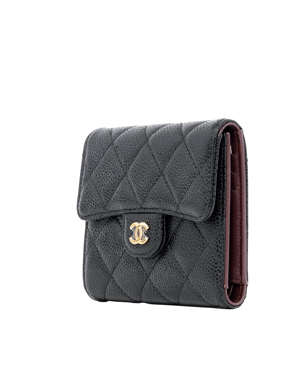 CHANEL TRI FOLD WALLET SHORT BLACK CAVIAR GHW 30257545 03678