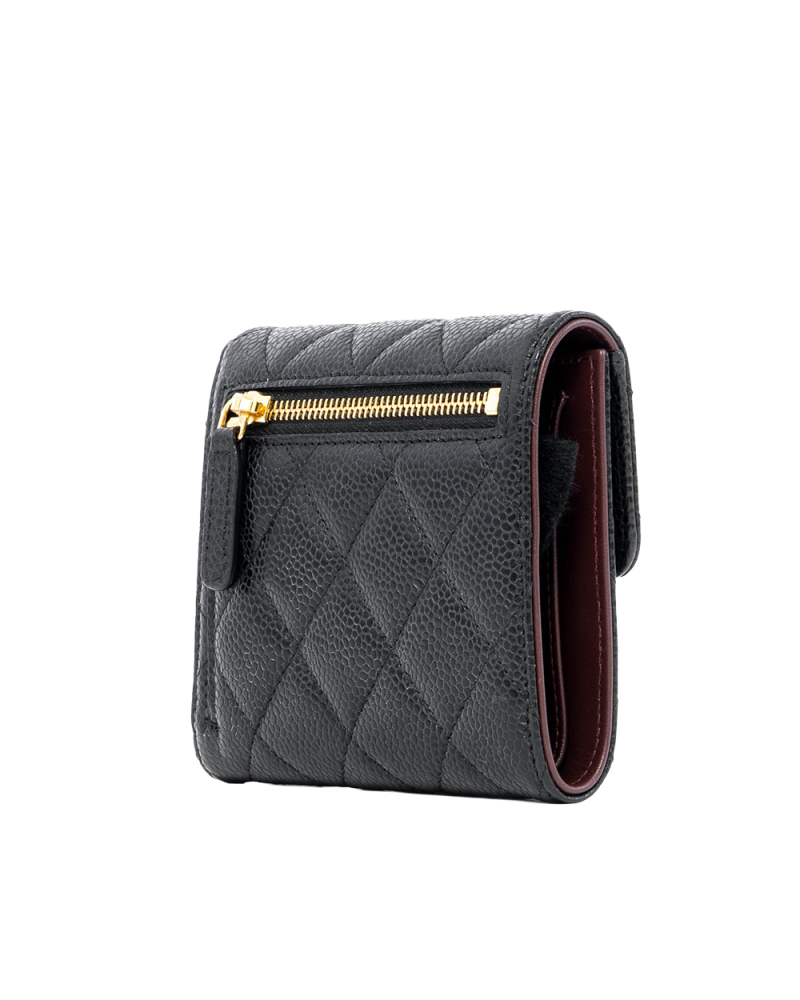 CHANEL TRI FOLD WALLET SHORT BLACK CAVIAR GHW 30257545 03679