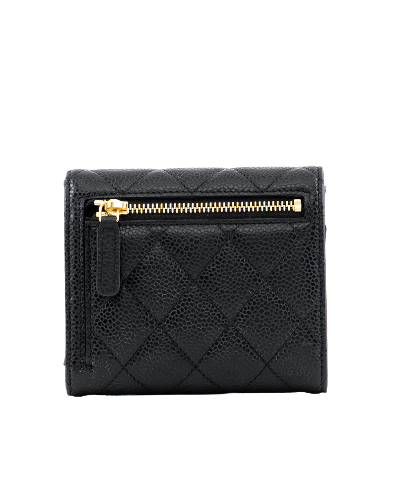 CHANEL TRI FOLD WALLET SHORT BLACK CAVIAR GHW 30257545 03680