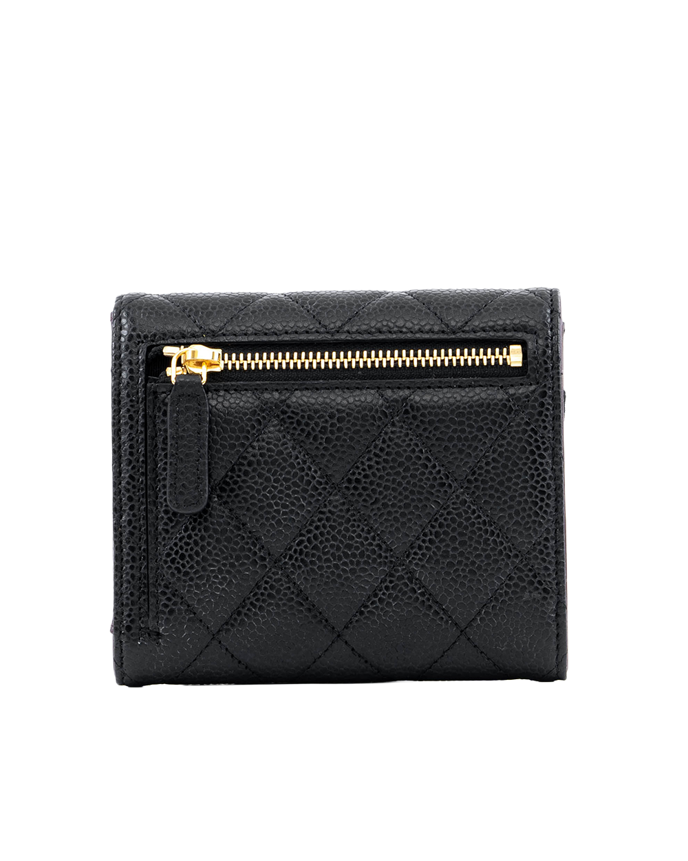 CHANEL TRI FOLD WALLET SHORT BLACK CAVIAR GHW 30257545 03680