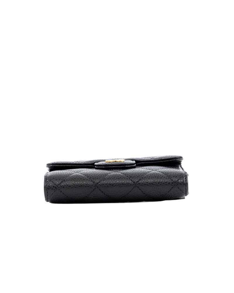 CHANEL TRI FOLD WALLET SHORT BLACK CAVIAR GHW 30257545 03681