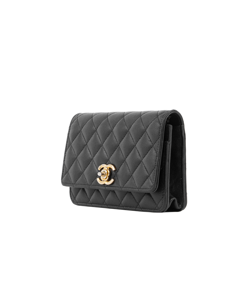 CHANEL WOC TURNLOCK CAMELIA CHAIN BLACK CAVIAR GHW N6P1E59C 5396