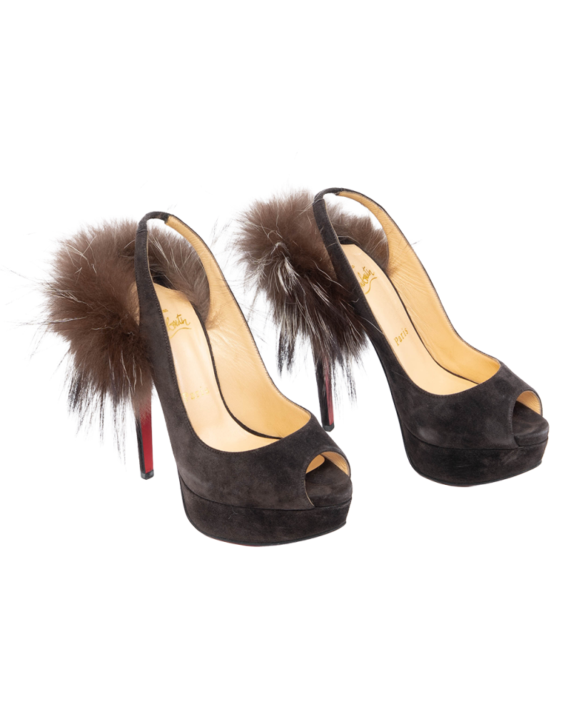 CHRISTIAN HIGH HEEL WITH FUR 37 BLACK VELVET 2228