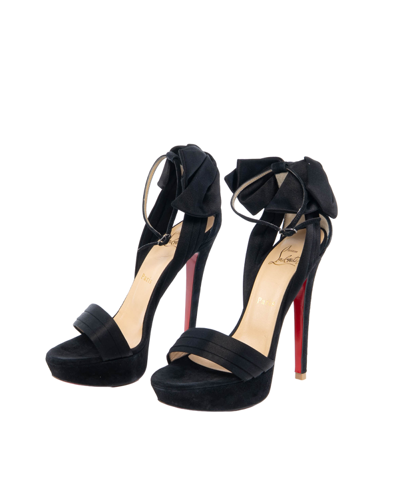 CHRISTIAN VAMPANODO SATIN SANDALS 37 BLACK SATIN 3160