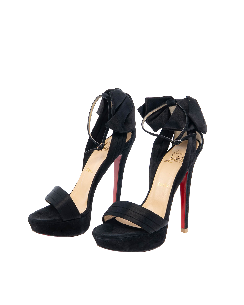 CHRISTIAN VAMPANODO SATIN SANDALS 37 BLACK SATIN 3160