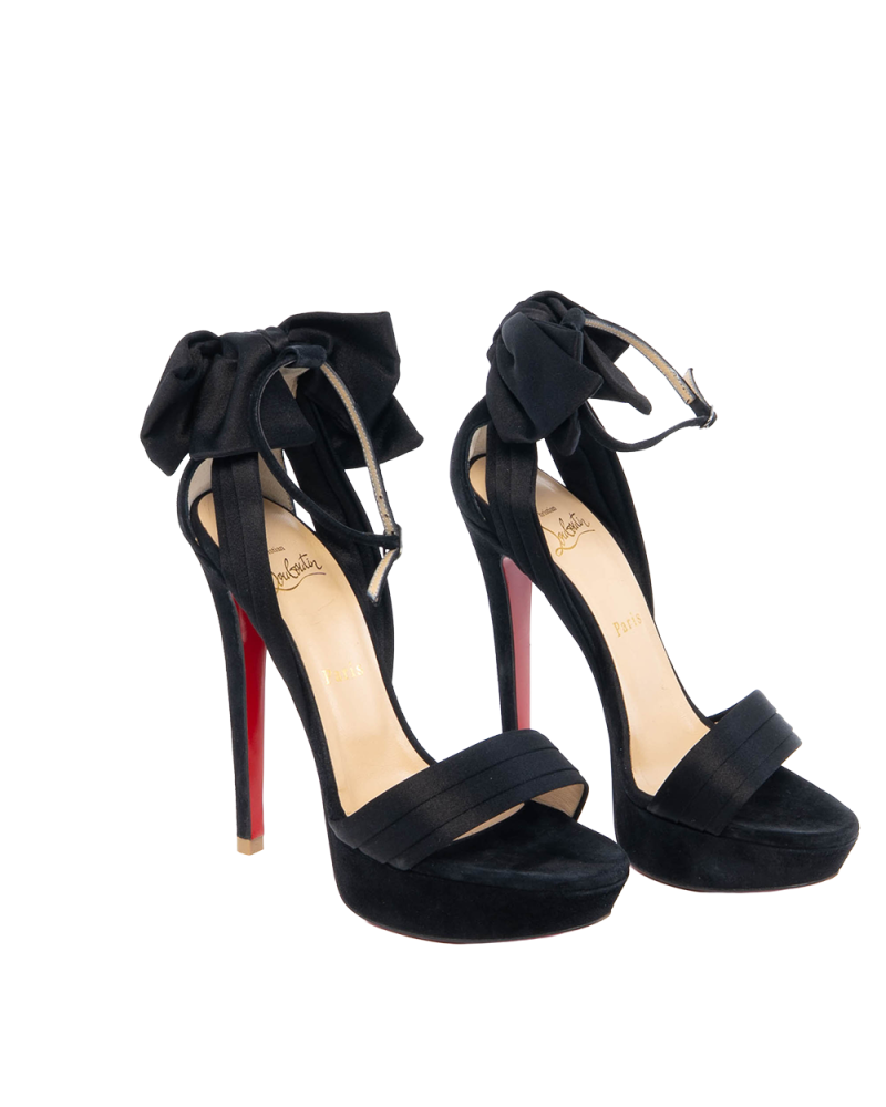 CHRISTIAN VAMPANODO SATIN SANDALS 37 BLACK SATIN 3161